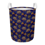 Blue Tiger Tattoo Pattern Print Round Laundry Basket