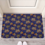 Blue Tiger Tattoo Pattern Print Rubber Doormat