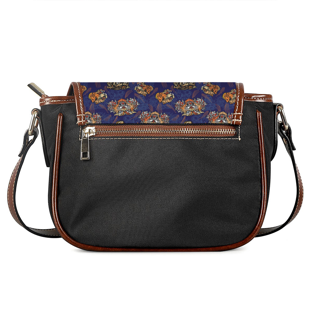 Blue Tiger Tattoo Pattern Print Saddle Bag