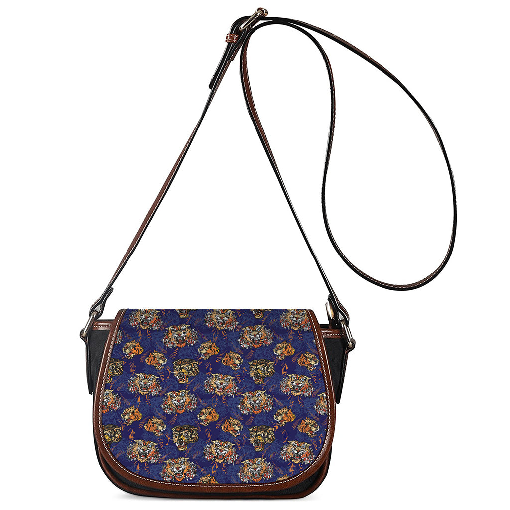 Blue Tiger Tattoo Pattern Print Saddle Bag