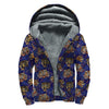 Blue Tiger Tattoo Pattern Print Sherpa Lined Zip Up Hoodie