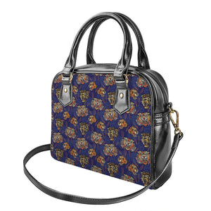 Blue Tiger Tattoo Pattern Print Shoulder Handbag