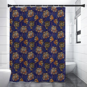 Blue Tiger Tattoo Pattern Print Shower Curtain