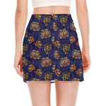 Blue Tiger Tattoo Pattern Print Side Slit Mini Skirt