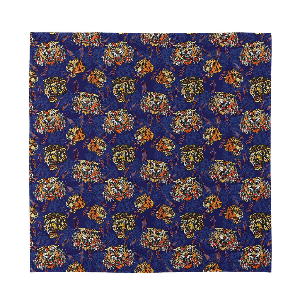 Blue Tiger Tattoo Pattern Print Silk Bandana