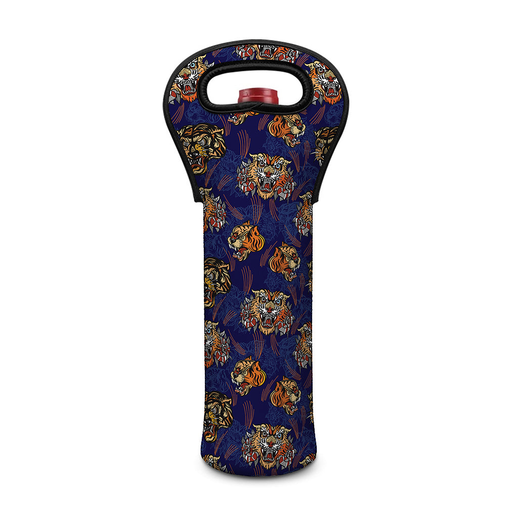 Blue Tiger Tattoo Pattern Print Single Neoprene Wine Tote