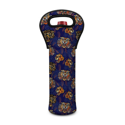 Blue Tiger Tattoo Pattern Print Single Neoprene Wine Tote