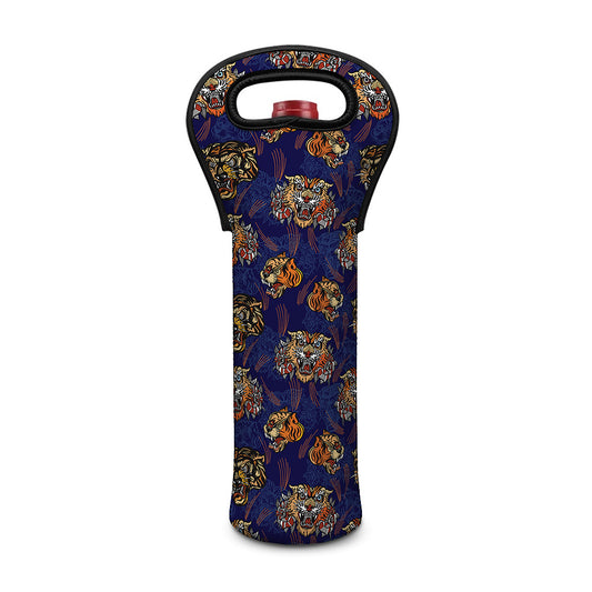 Blue Tiger Tattoo Pattern Print Single Neoprene Wine Tote