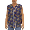 Blue Tiger Tattoo Pattern Print Sleeveless Baseball Jersey