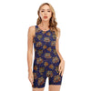 Blue Tiger Tattoo Pattern Print Sleeveless One Piece Swimsuit