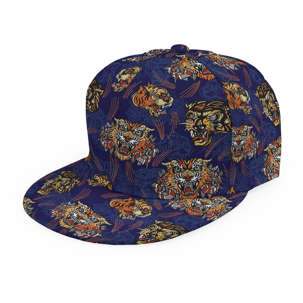 Blue Tiger Tattoo Pattern Print Snapback Cap