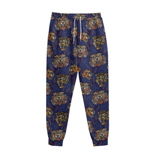 Blue Tiger Tattoo Pattern Print Sweatpants