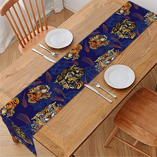 Blue Tiger Tattoo Pattern Print Table Runner