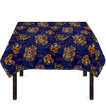 Blue Tiger Tattoo Pattern Print Tablecloth