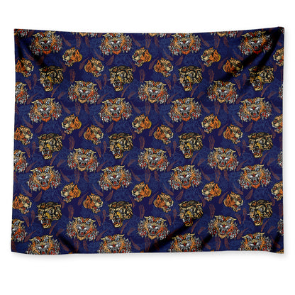 Blue Tiger Tattoo Pattern Print Tapestry