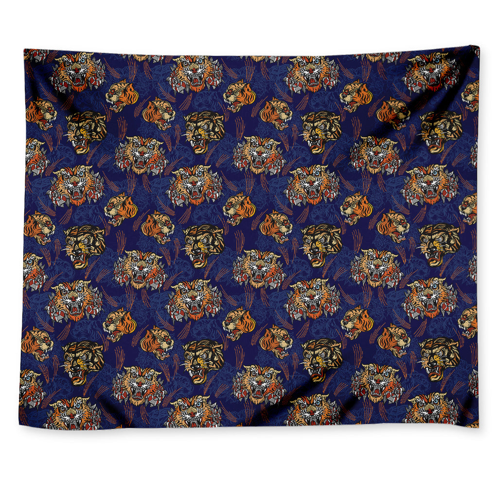 Blue Tiger Tattoo Pattern Print Tapestry