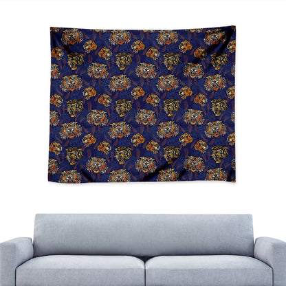 Blue Tiger Tattoo Pattern Print Tapestry