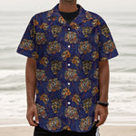 Blue Tiger Tattoo Pattern Print Textured Short Sleeve Shirt