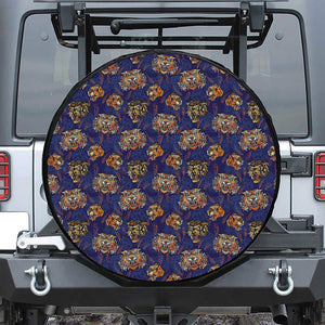 Blue Tiger Tattoo Pattern Print Tire Cover