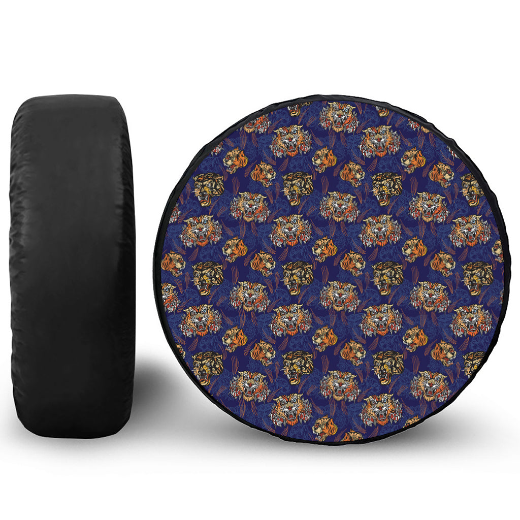 Blue Tiger Tattoo Pattern Print Tire Cover