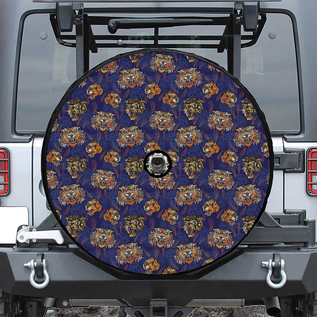 Blue Tiger Tattoo Pattern Print Tire Cover With Camera Hole