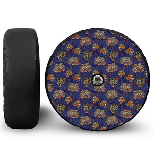 Blue Tiger Tattoo Pattern Print Tire Cover With Camera Hole