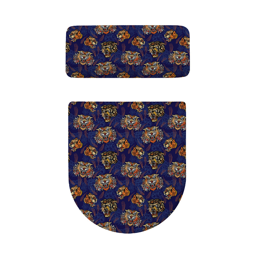 Blue Tiger Tattoo Pattern Print Toilet Lid And Tank Cover Set