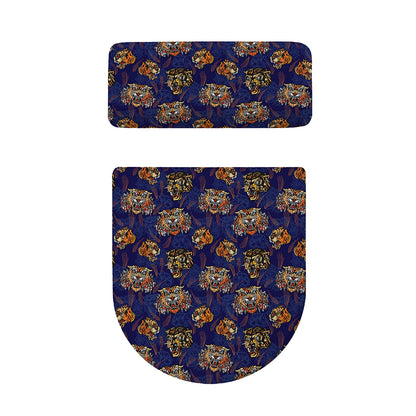 Blue Tiger Tattoo Pattern Print Toilet Lid And Tank Cover Set