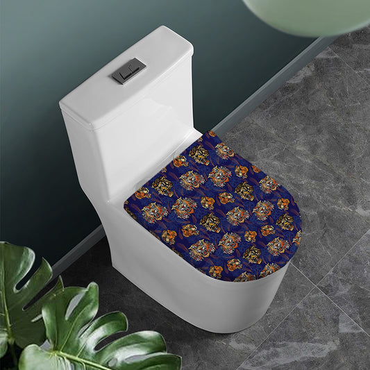 Blue Tiger Tattoo Pattern Print Toilet Lid Cover
