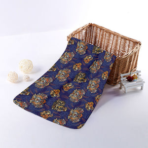 Blue Tiger Tattoo Pattern Print Towel