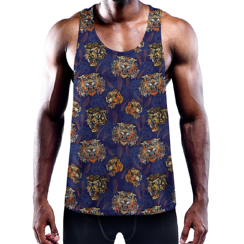 Blue Tiger Tattoo Pattern Print Training Tank Top