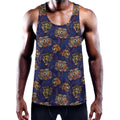 Blue Tiger Tattoo Pattern Print Men's Workout Tank Top