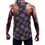 Blue Tiger Tattoo Pattern Print Training Tank Top