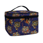 Blue Tiger Tattoo Pattern Print Travel Makeup Bag
