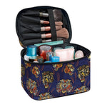 Blue Tiger Tattoo Pattern Print Travel Makeup Bag