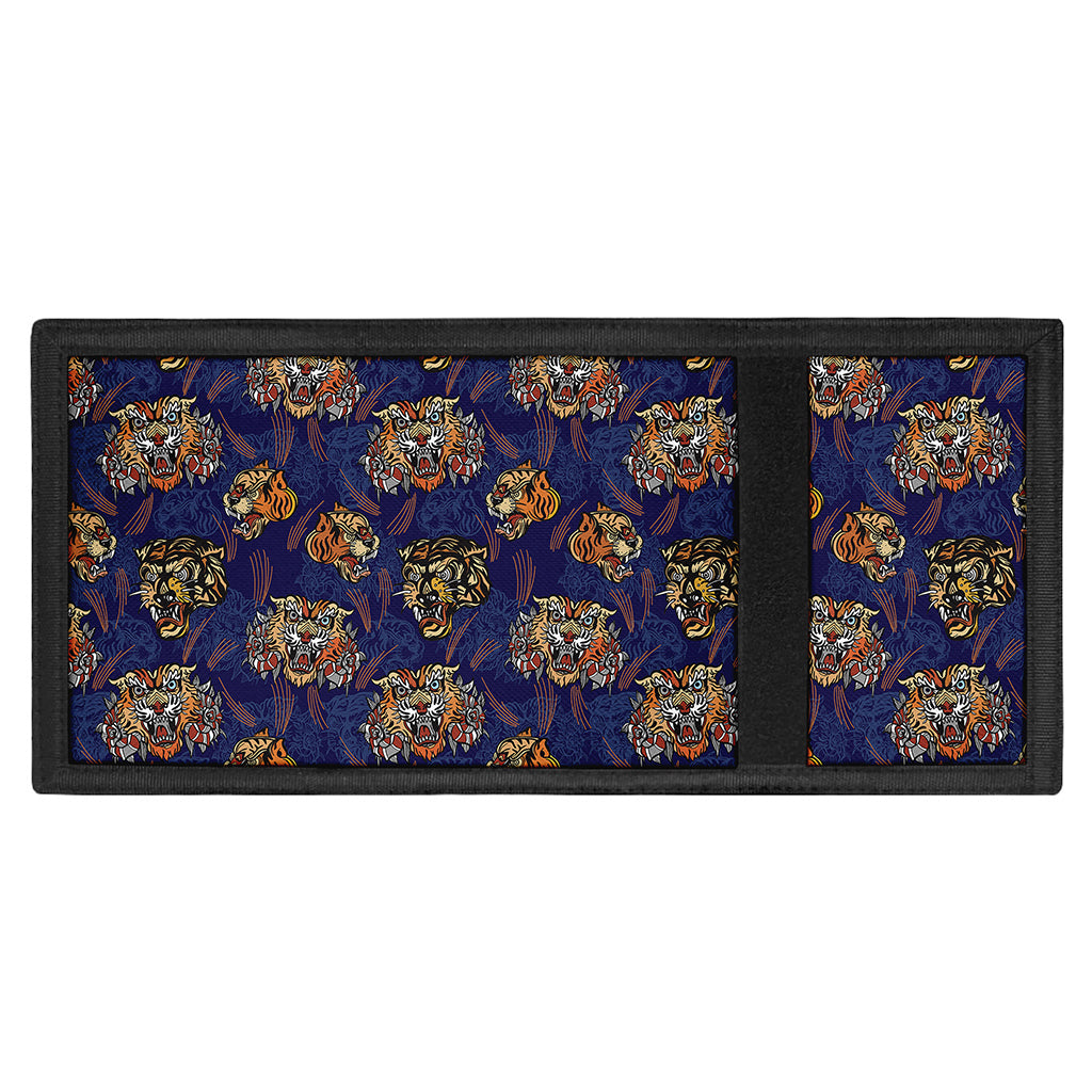 Blue Tiger Tattoo Pattern Print Trifold Wallet