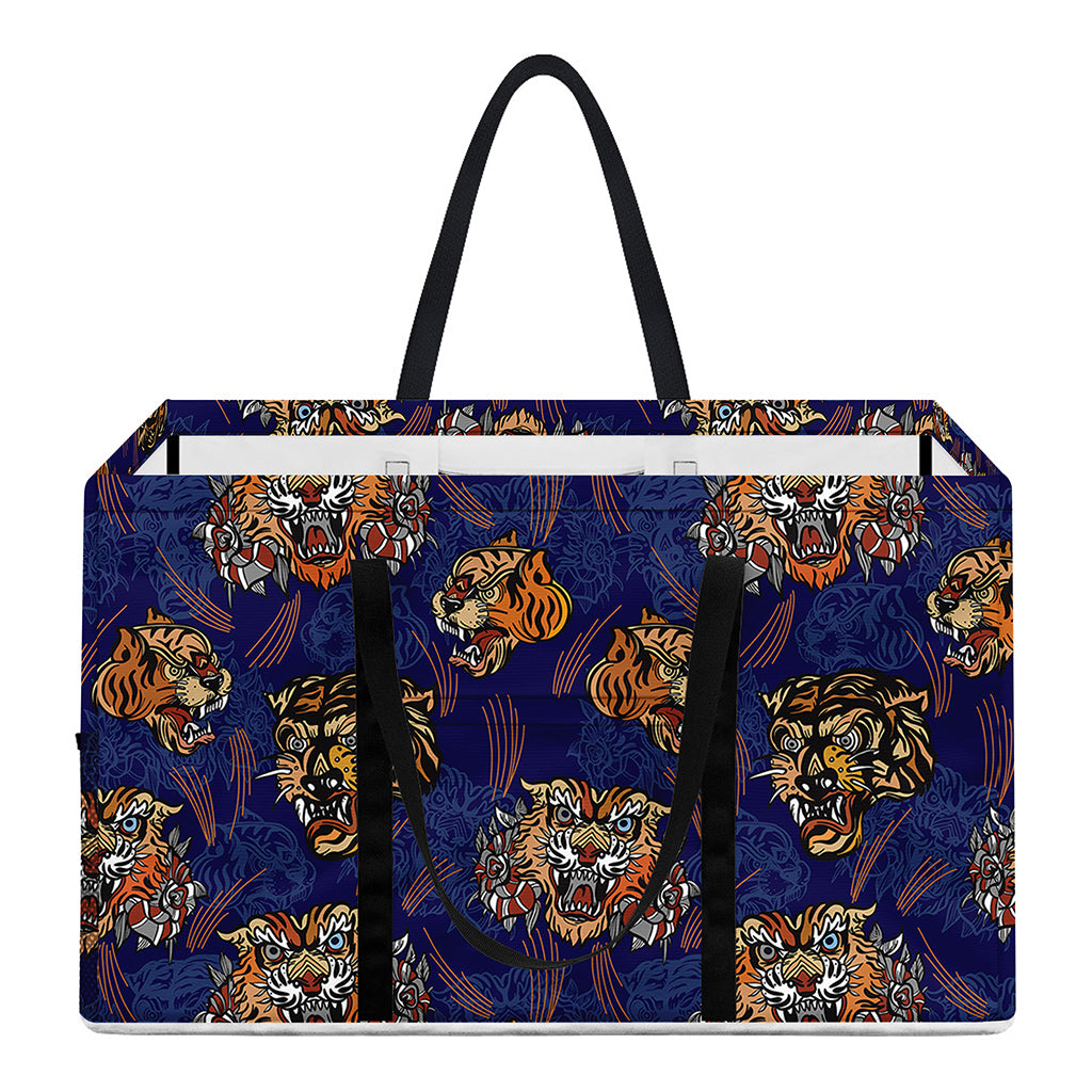 Blue Tiger Tattoo Pattern Print Utility Tote Bag