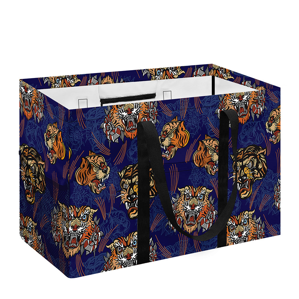 Blue Tiger Tattoo Pattern Print Utility Tote Bag