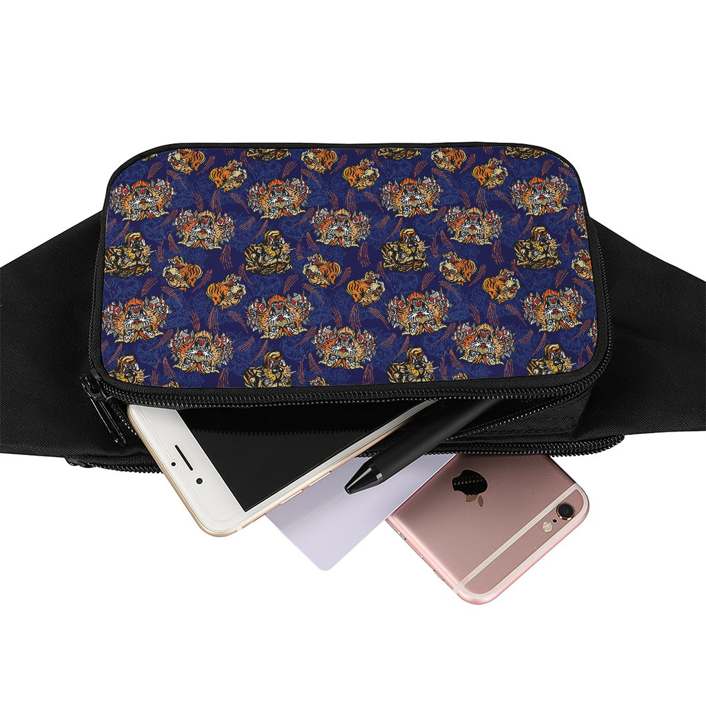 Blue Tiger Tattoo Pattern Print Waist Bag