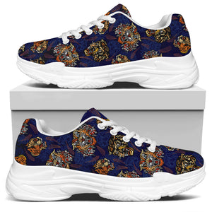 Blue Tiger Tattoo Pattern Print White Chunky Shoes