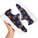 Blue Tiger Tattoo Pattern Print White Chunky Shoes