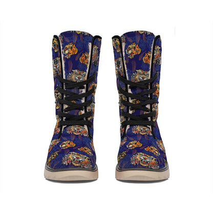 Blue Tiger Tattoo Pattern Print Winter Boots