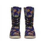 Blue Tiger Tattoo Pattern Print Winter Boots