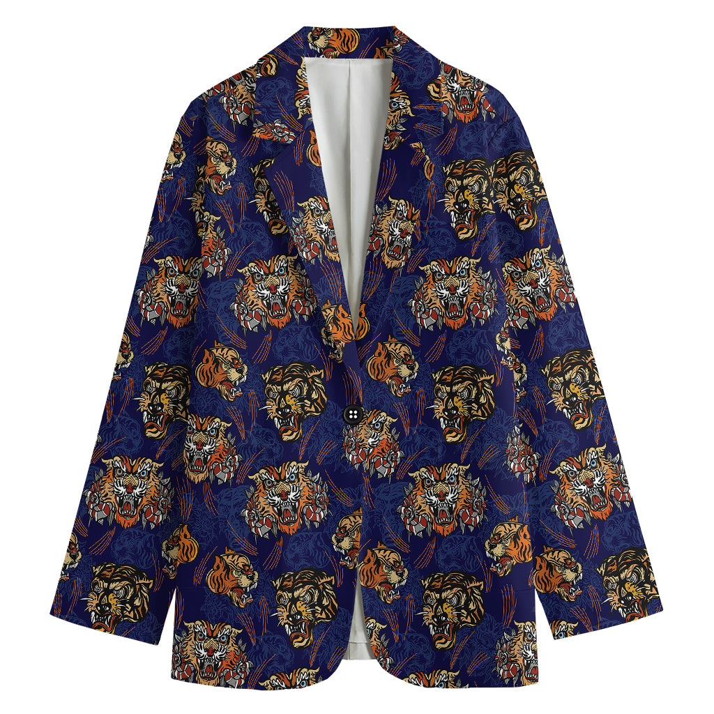 Blue Tiger Tattoo Pattern Print Women's Blazer