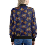 Blue Tiger Tattoo Pattern Print Women's Bomber Jacket