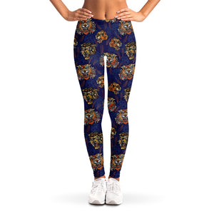 Blue Tiger Tattoo Pattern Print Women's Leggings