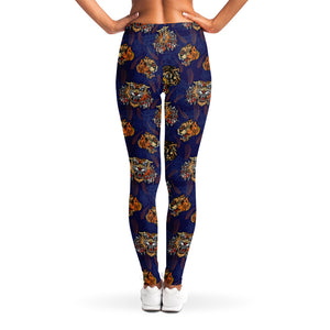 Blue Tiger Tattoo Pattern Print Women's Leggings