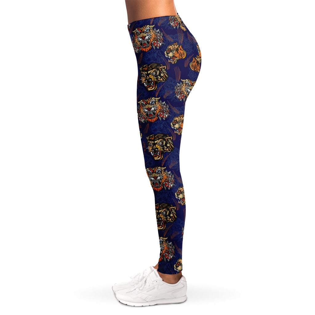 Blue Tiger Tattoo Pattern Print Women's Leggings