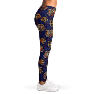 Blue Tiger Tattoo Pattern Print Women's Leggings