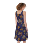 Blue Tiger Tattoo Pattern Print Women's Sleeveless Dress